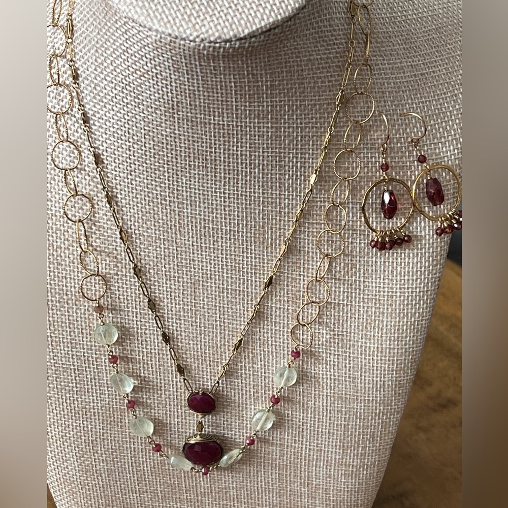 Antiqua Artisan Semi Precious Ruby Drop Pendant & Beads Quartz Stone Gold Fill - Picture 2 of 16